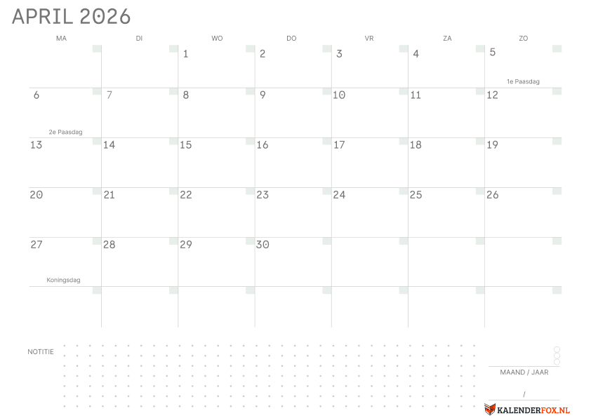 Preview Lege Kalender april met Notes