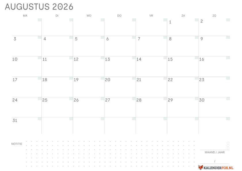 Preview Kalender augustus met Notes