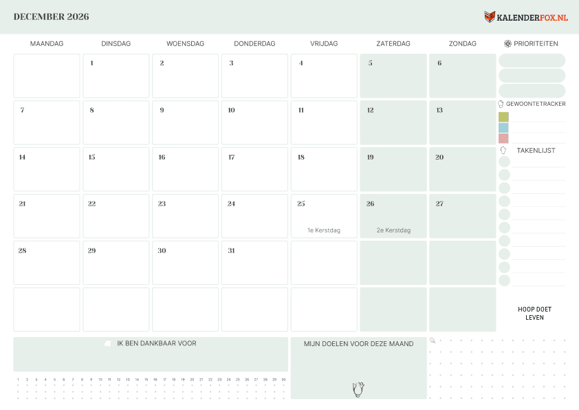 Preview Kalender december met To Do List