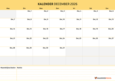 kalender dezember 2026 mit Prioritäten