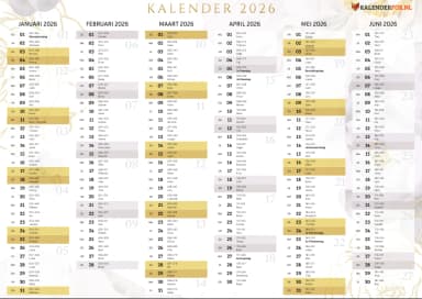 Kalender 2026 met weeknummers