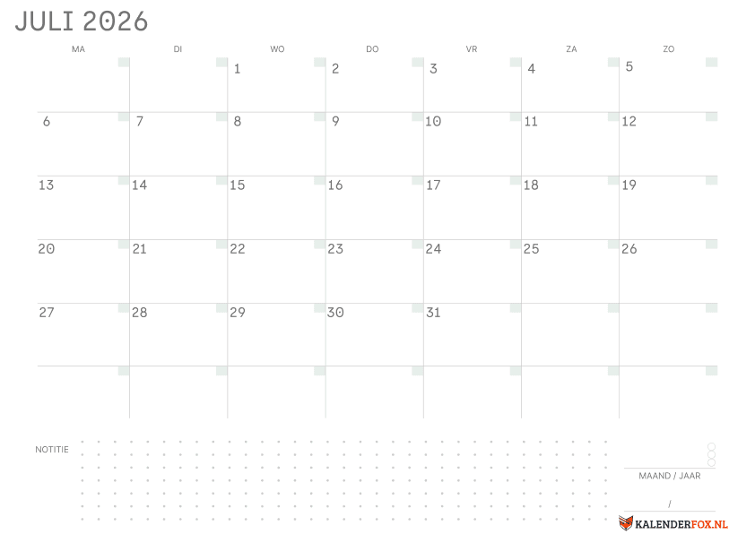 Preview Kalender juli met Notes