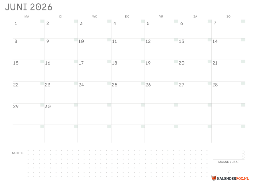 Preview Kalender juni met Notes