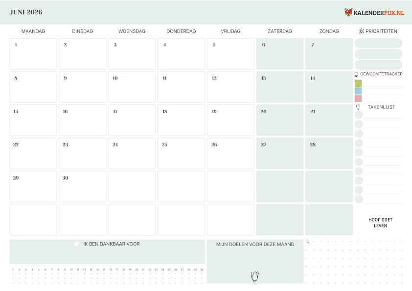 Preview Kalender juni met To Do List