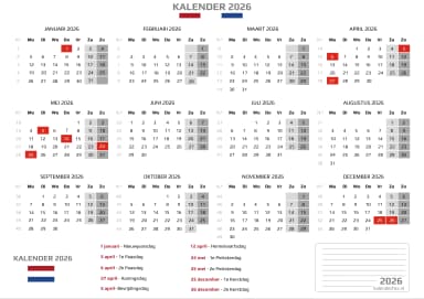 kalender 2026 met Feestdagen