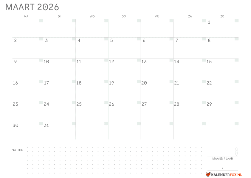 Preview Lege Kalender maart met Notes