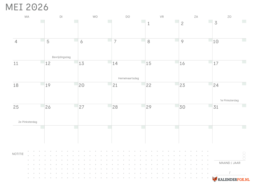 Preview Kalender Mei met Notes
