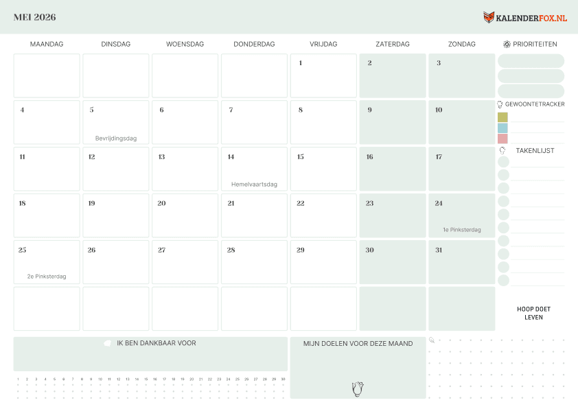 Preview Kalender Mei met To Do List