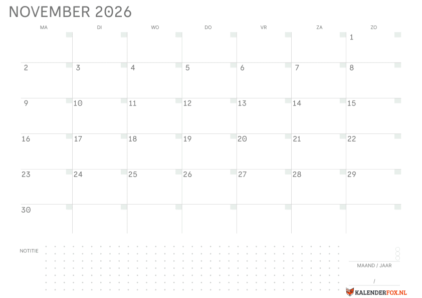 Preview Kalender november met Notes