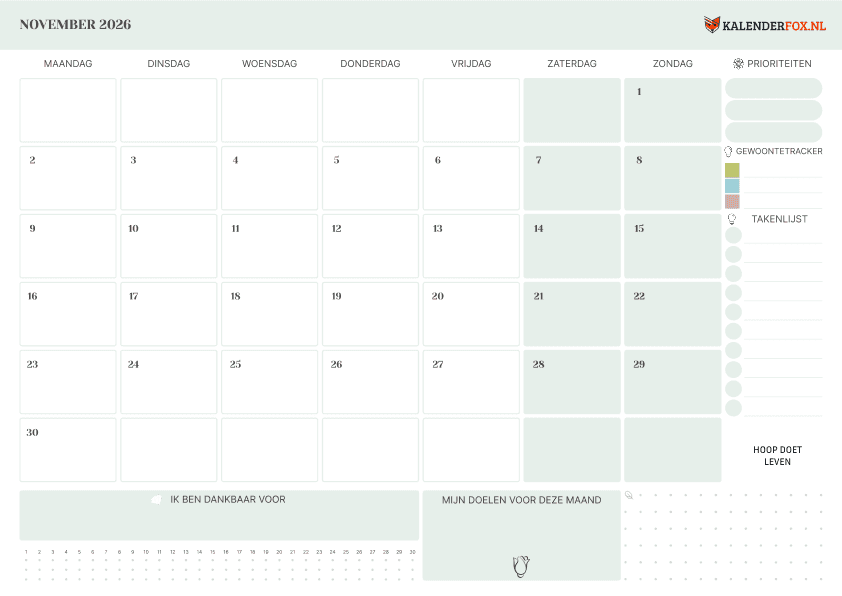 Preview Kalender november met To Do List