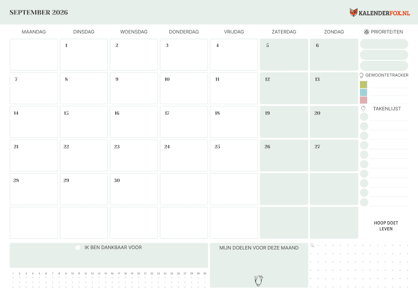 Preview Kalender september met To Do List