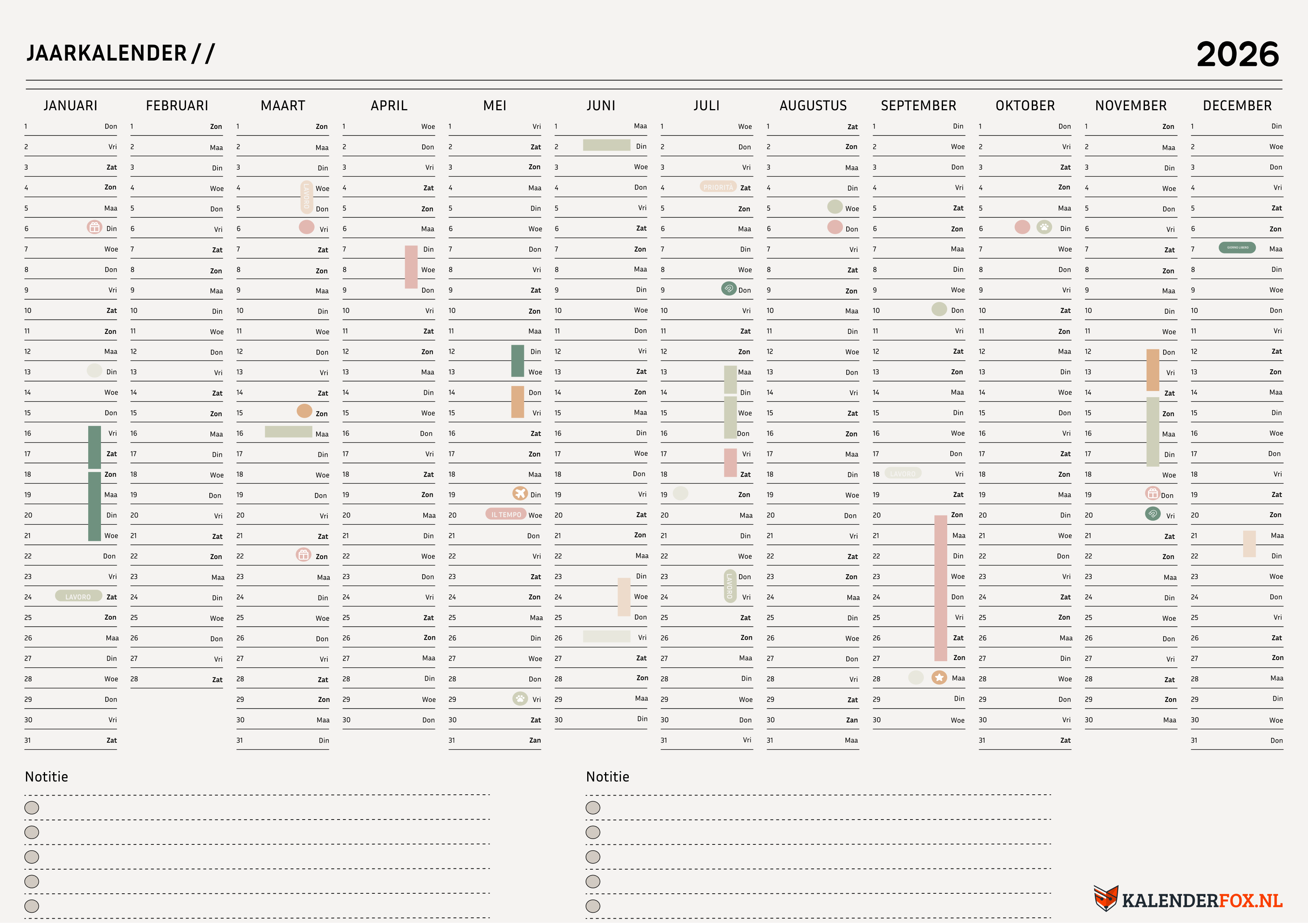 Jaarkalender 2026 Aesthetic