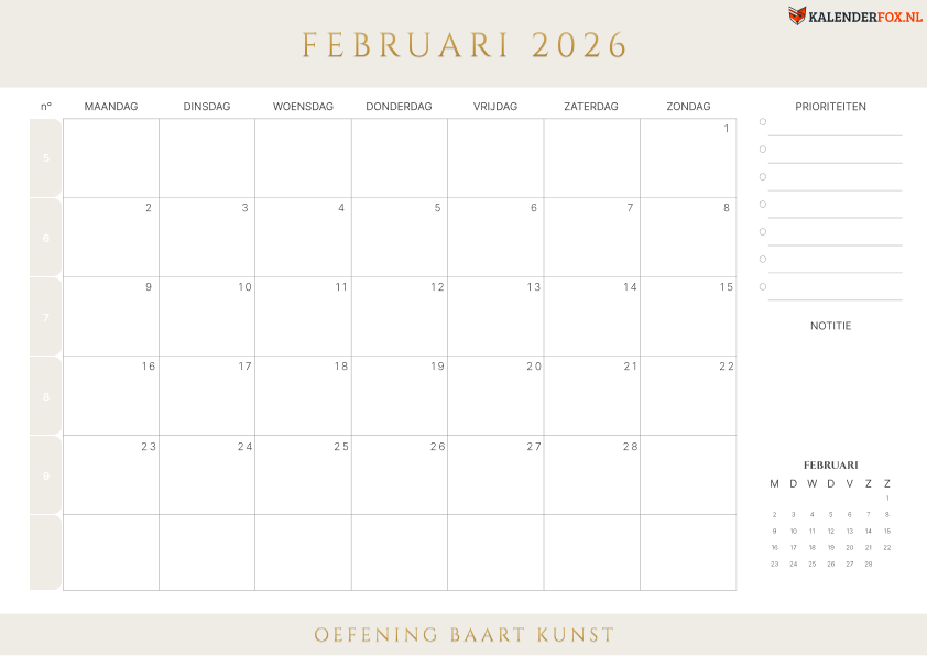 Kalender Februari 2026
