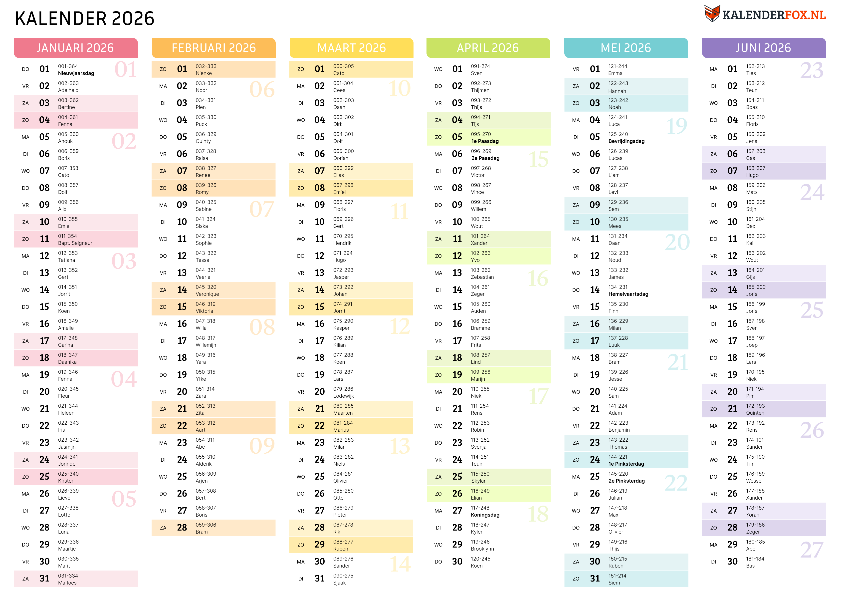 Jaarkalender 2026 Minimalistisch