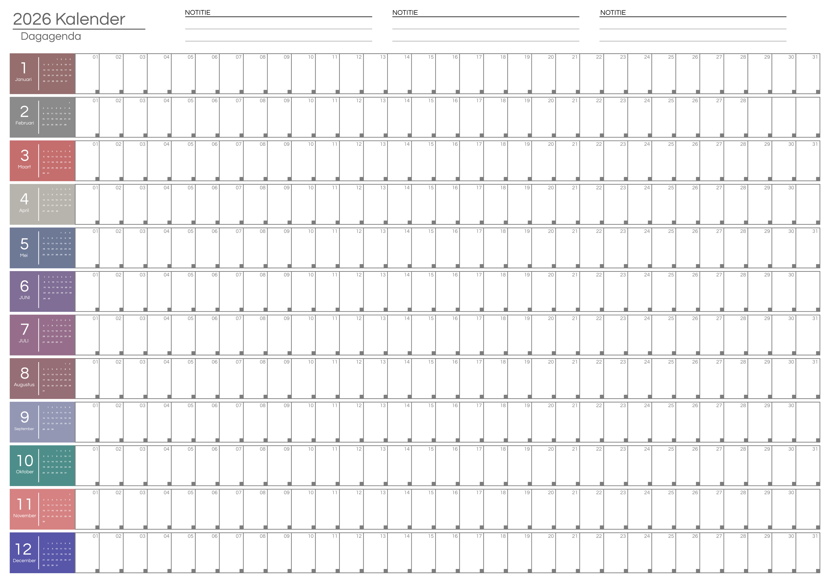Jaarkalender 2026 per Kwartaal